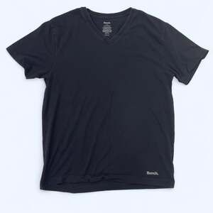 Bench Men's Short Sleeve V-Neck T-Shirt Black Cotton Stretch